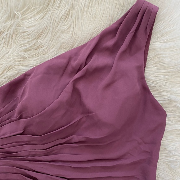 David’s Bridal Chianti Purple One Shoulder Georgette Cascade Bridesmaid Dress - Picture 5 of 14
